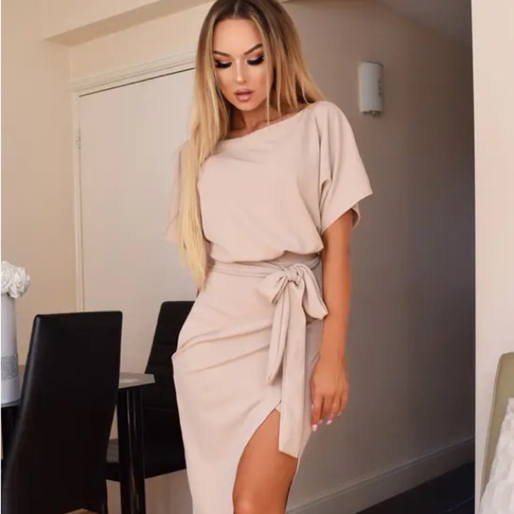 Judith Stone Wrap Front Batwing Dress